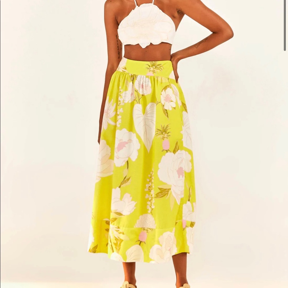 Farm Rio Yellow Neon Garden Maxi Skirt